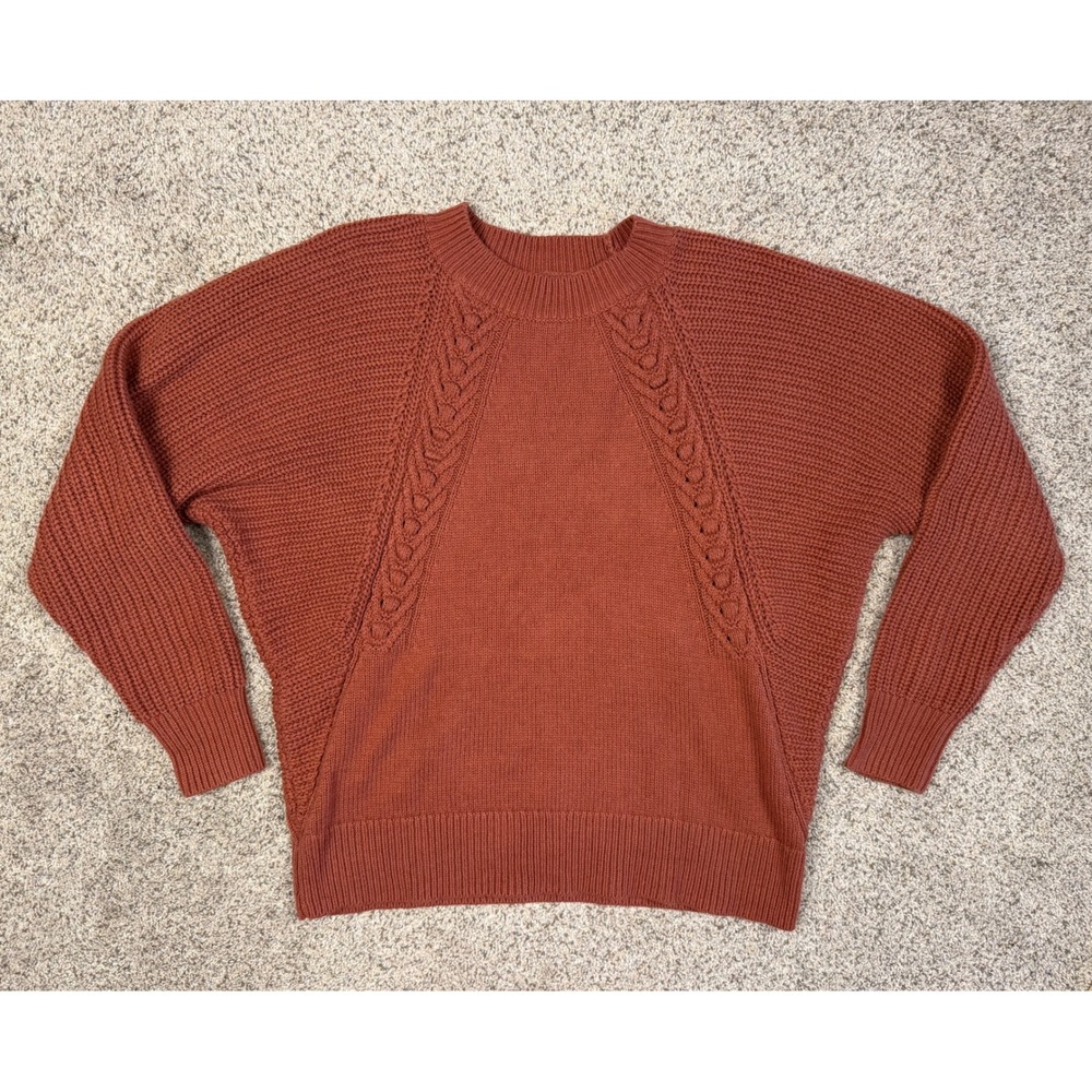 Simply Vera Vera Wang Sweater Cable Knit XS Rust Orange Dolman Sleeve Oversized